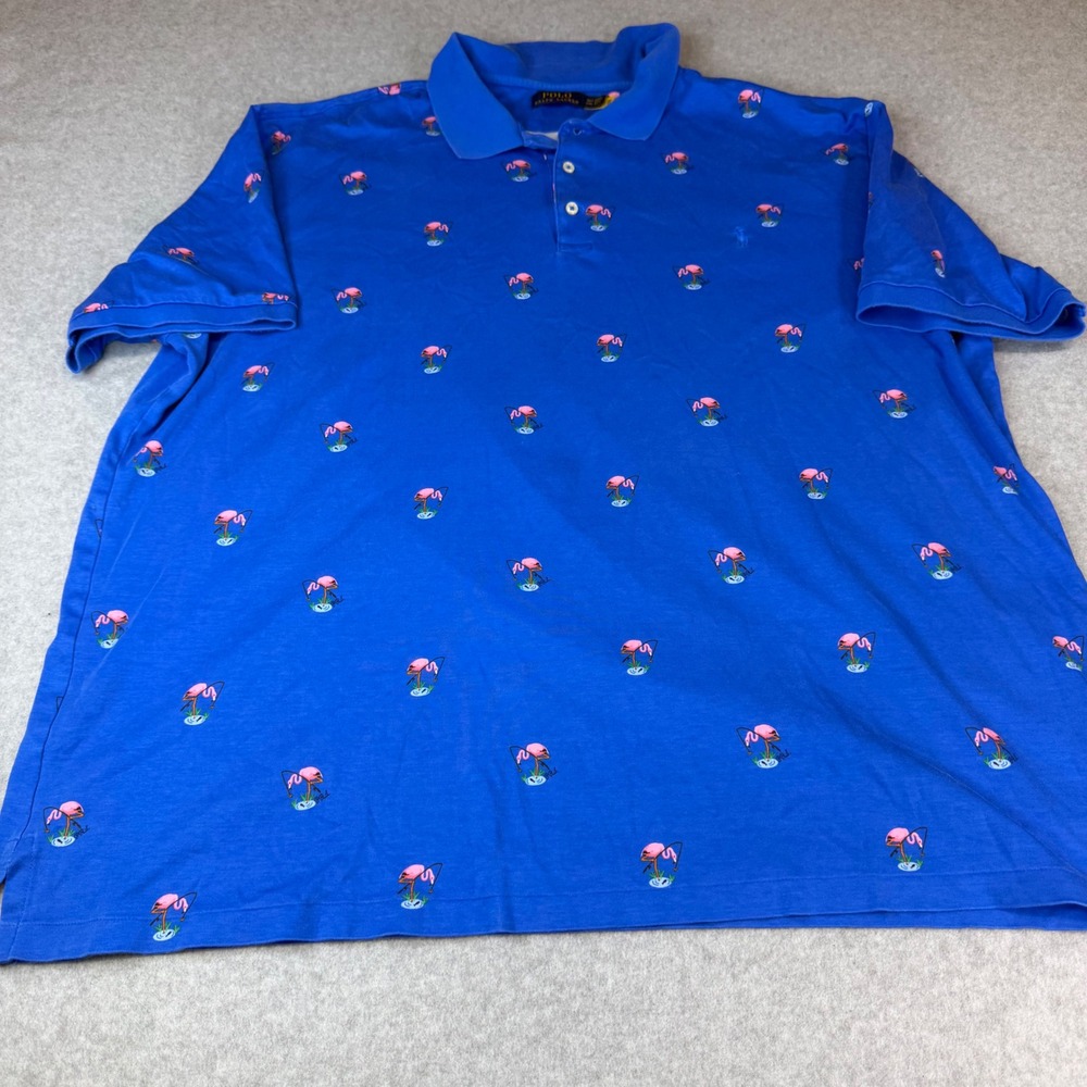 Polo Ralph Lauren Mens 3XLT Blue Flamingo Fishing Embroidered Polo Shirt Tall